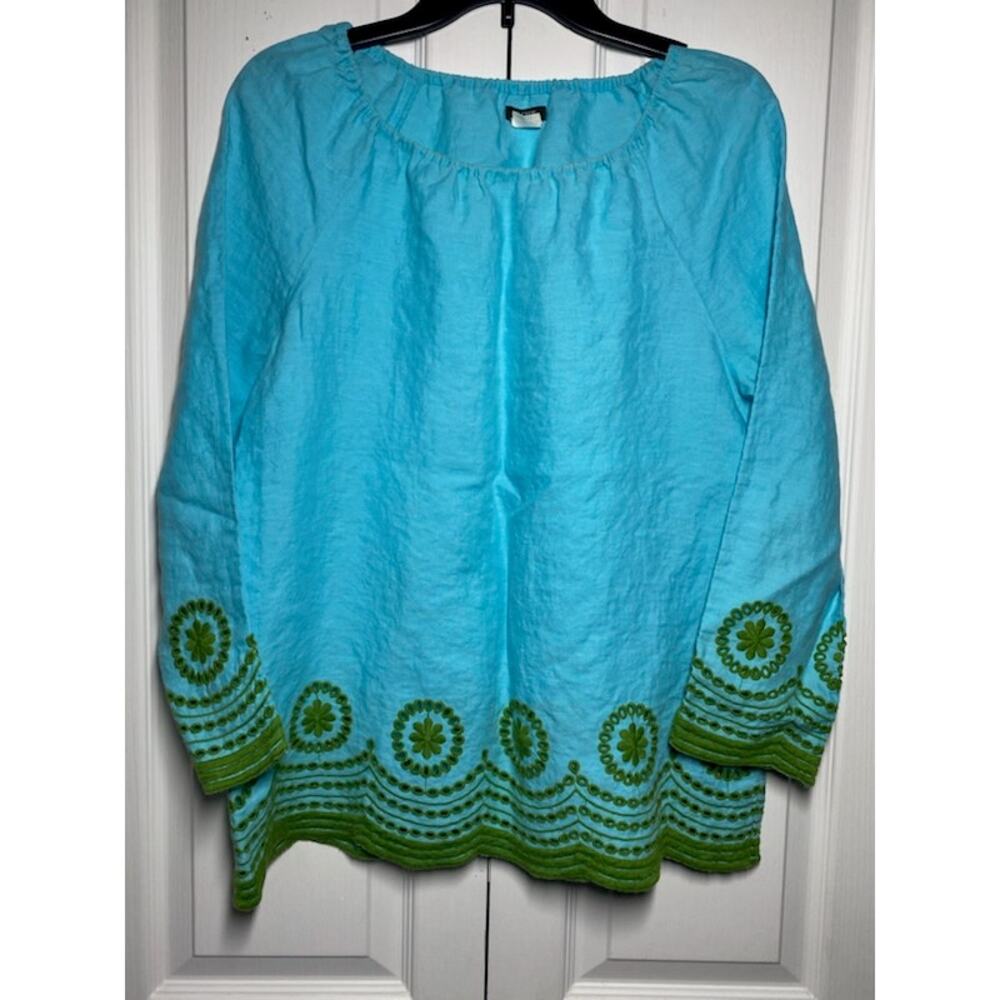 J.Crew 100% Linen Tunic • Women’s M • Turquoise + Green • Coastal Breeze Vibes
